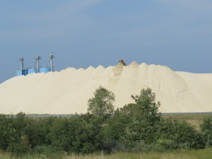 A stockpile of Great Northern Sand arises on a Wisconsin prairie along Highway 53. (Photo courtesy Wisconsin League of Conservation Voters)